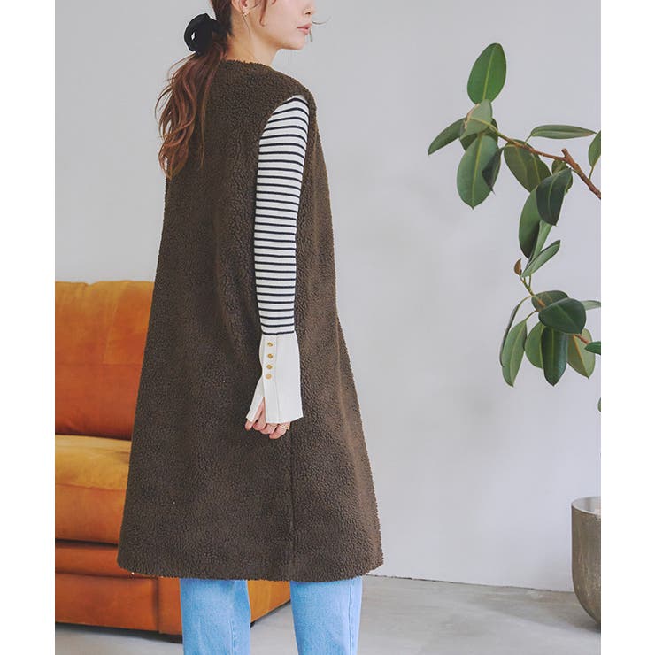 ボアロングジレ フロントの斜め開きラインがおしゃれ アウター | titivate | 詳細画像15 