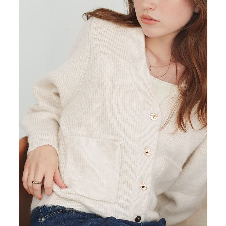 ポケット付きVネックニットカーディガン トップス レディース[品番