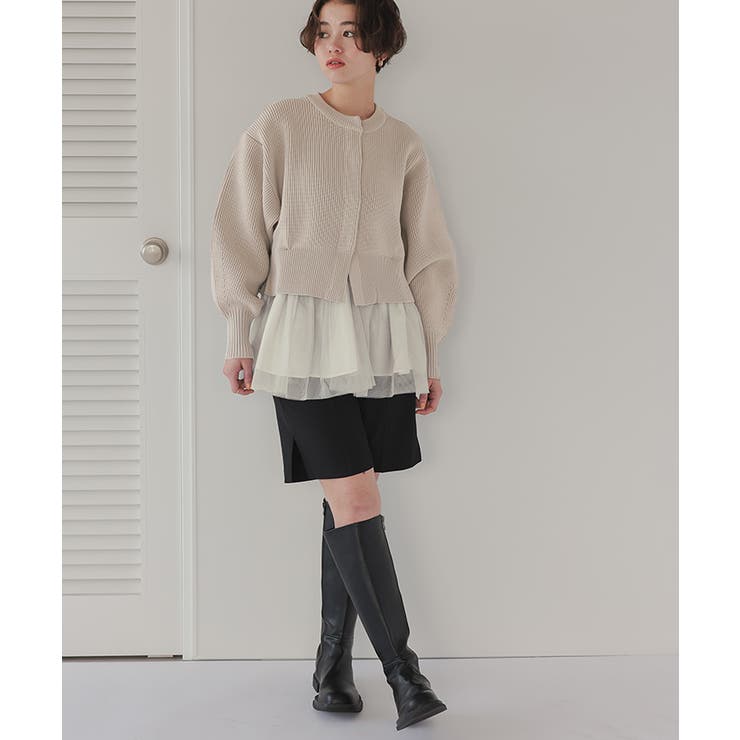 ペプラムレイヤードニットカーディガン[品番：TV000016043