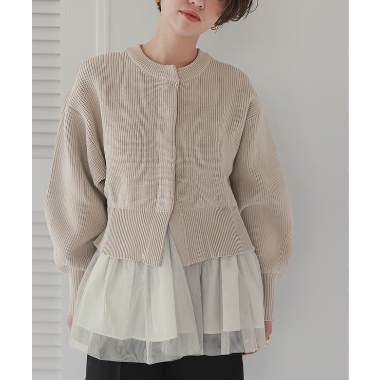 ペプラムレイヤードニットカーディガン[品番：TV000016043