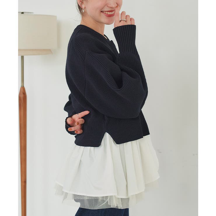 ペプラムレイヤードニットカーディガン[品番：TV000016043]｜titivate