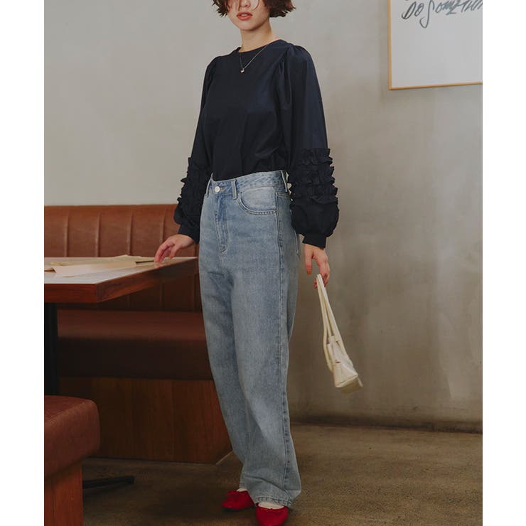 ハイウエストセミワイドデニムパンツ ボトムス レディース | titivate | 詳細画像14 