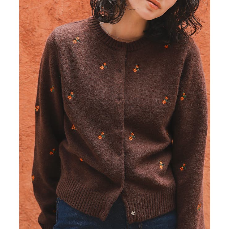 アルパカタッチフラワー刺繍カーディガン[品番：TV000016933