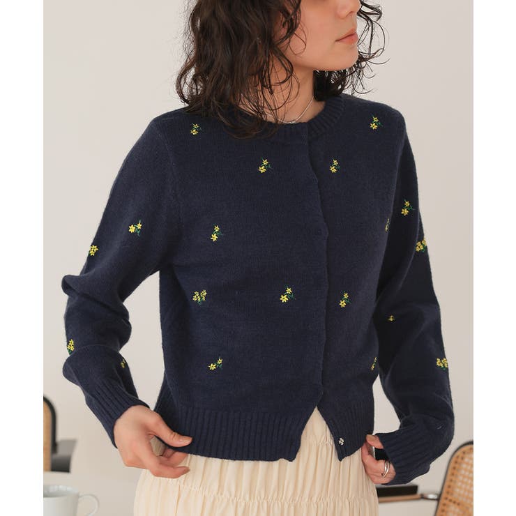 ロイヤル アルパカ 花柄 刺繍 カーディガン ブラック アルパカ100％ Ｌ ROYAL ALPACA ロイヤルアルパカ100 花柄 ニット カーディガン