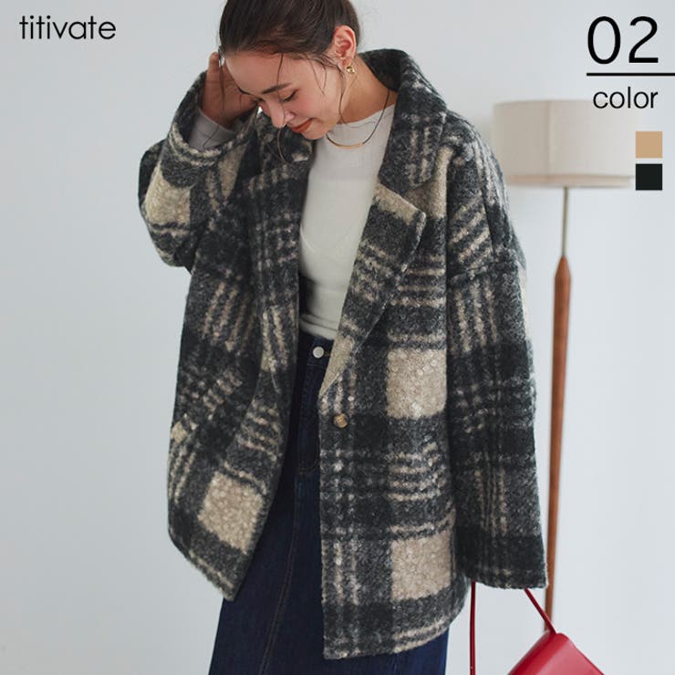チェック柄テーラードミドルコート [品番：TV000017113]｜titivate（ティティベート）のレディースファッション通販｜SHOPLIST（ショップリスト）