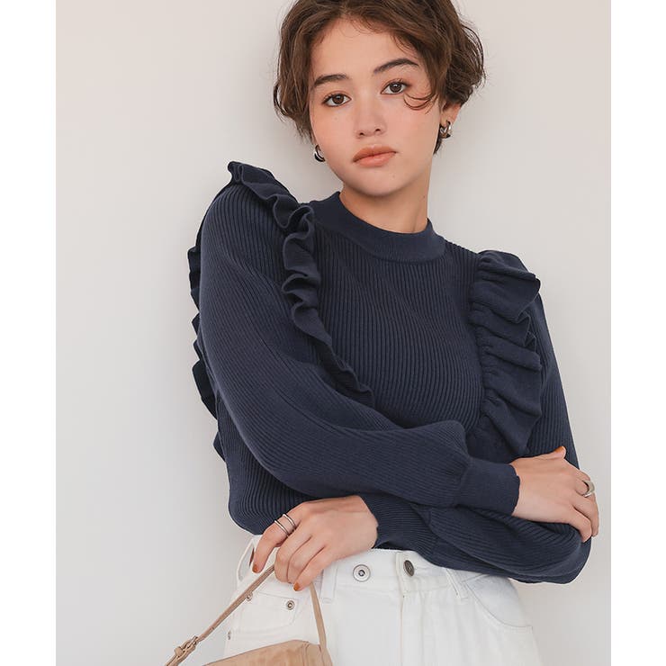 45RPM フリルニット ネイビー デザインフリルニット[品番：TV000016998]｜titivate（ティティベート