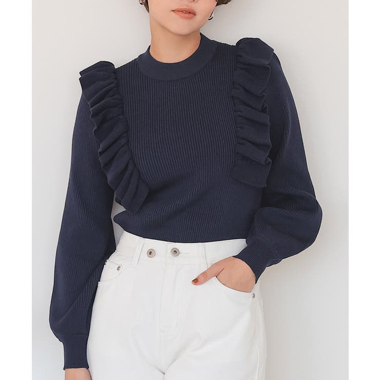 45RPM フリルニット ネイビー デザインフリルニット[品番：TV000016998]｜titivate（ティティベート