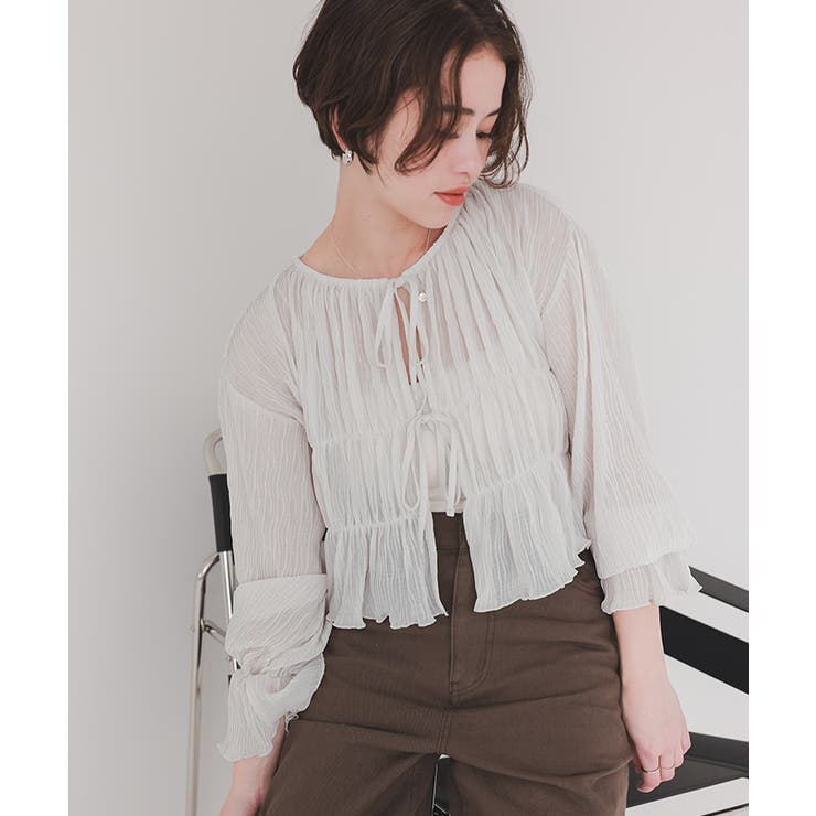 前後2wayリボンシャーリングショートカーディガン | titivate | 詳細画像3 