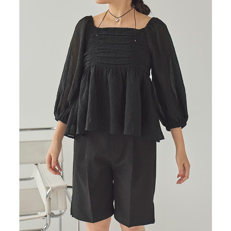 シアージャガードスクエアネックペプラムトップス | titivate | 詳細画像26 