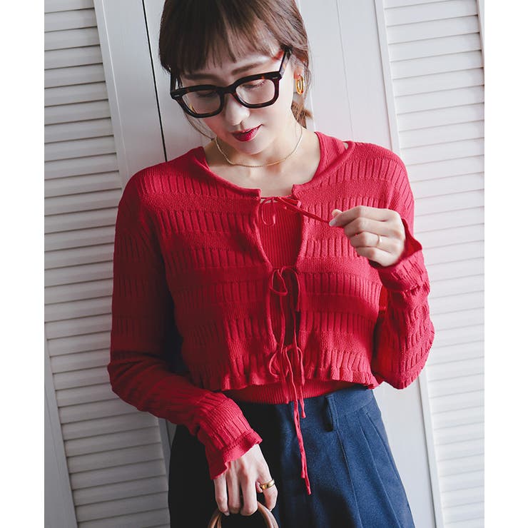 リボンデザインカーディガン/ノースリーブニットセット | titivate | 詳細画像2 