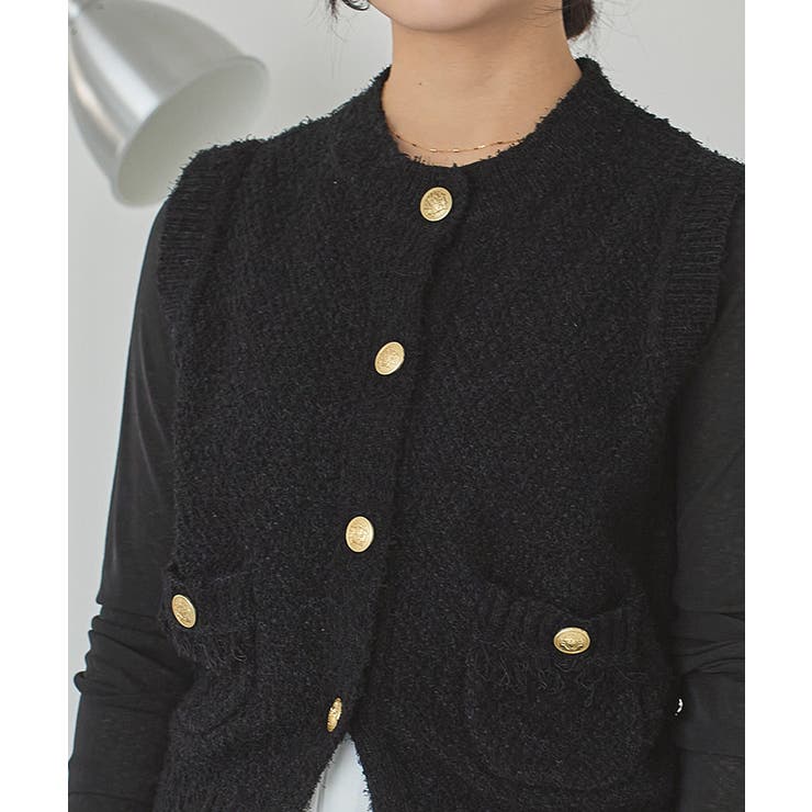 ゴールド釦ツイードニットベスト | titivate | 詳細画像31 