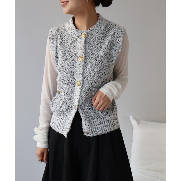 ゴールド釦ツイードニットベスト | titivate | 詳細画像32 