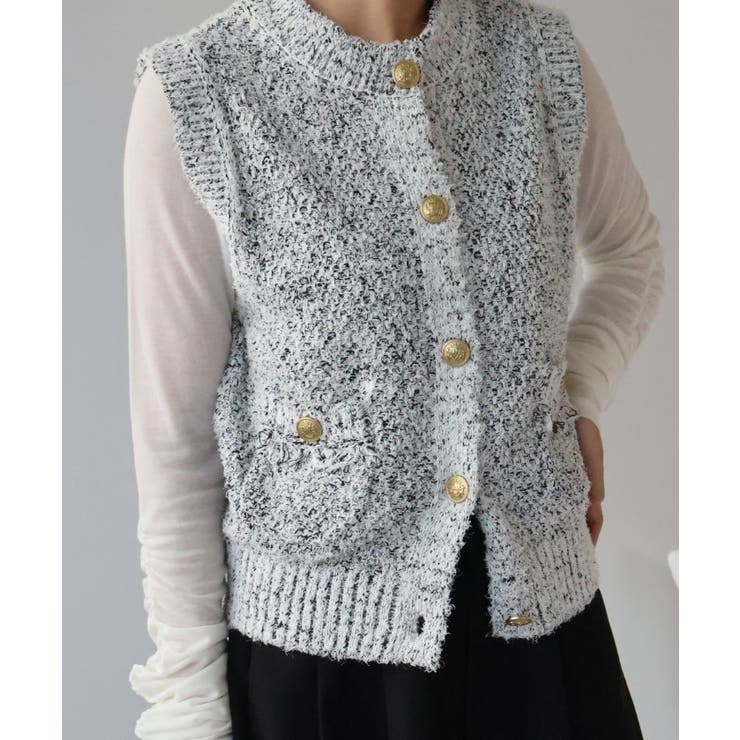 ゴールド釦ツイードニットベスト | titivate | 詳細画像33 