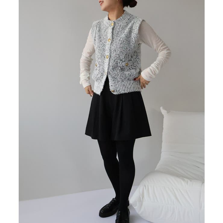 ゴールド釦ツイードニットベスト | titivate | 詳細画像34 