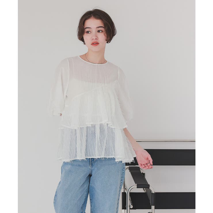 ジャガードシフォンフレアドッキングトップス | titivate | 詳細画像10 