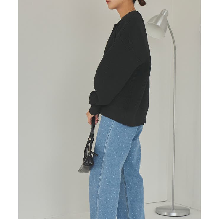 シルバー釦クルーネックニットカーディガン[品番：TV000017286