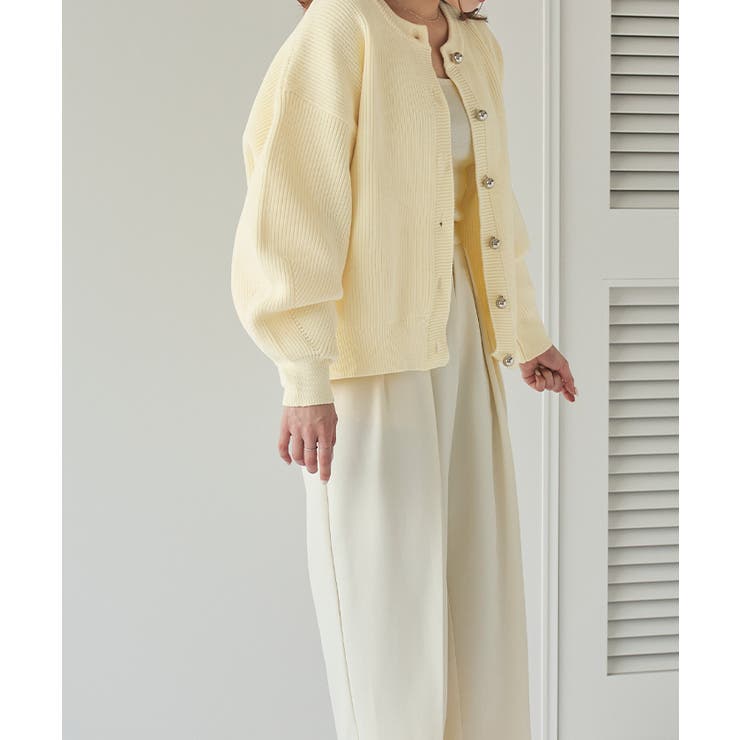 シルバー釦クルーネックニットカーディガン[品番：TV000017286