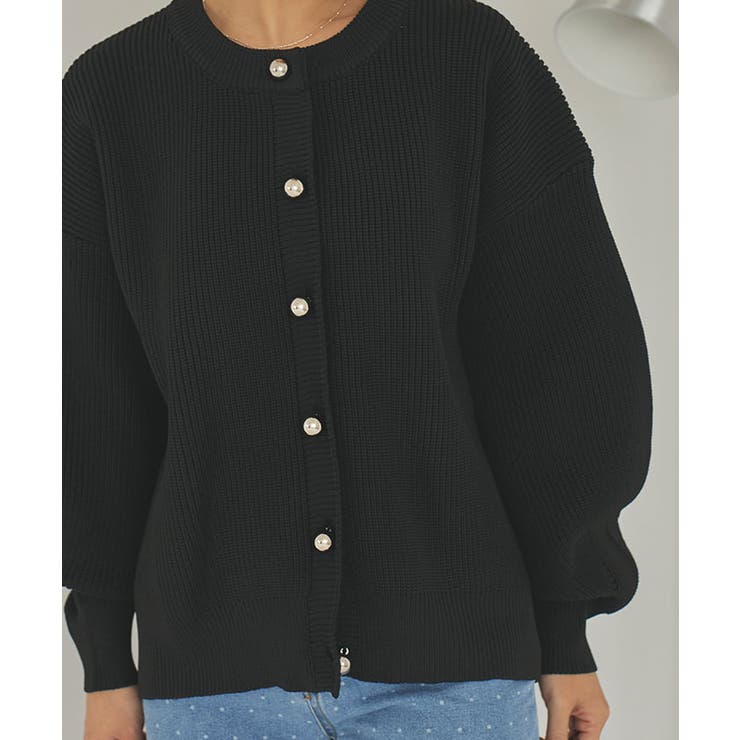 シルバー釦クルーネックニットカーディガン[品番：TV000017286