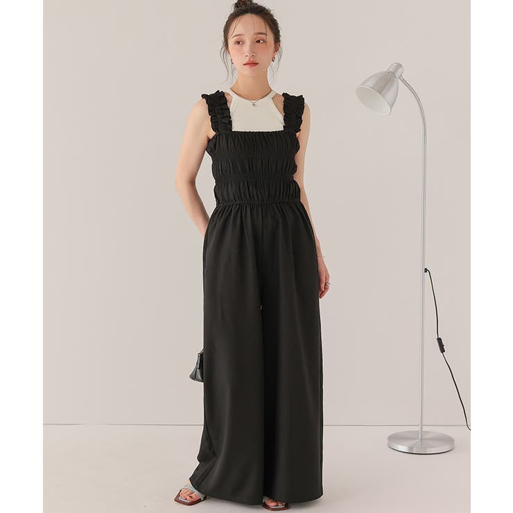 楽ちんきれいショルダーフリルシャーリングオールインワン | titivate | 詳細画像33 