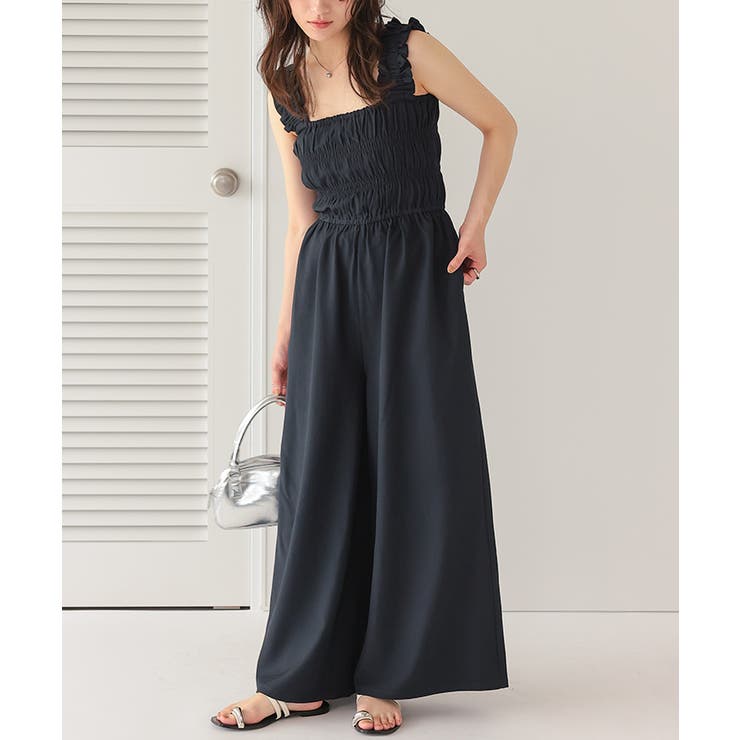 楽ちんきれいショルダーフリルシャーリングオールインワン | titivate | 詳細画像2 