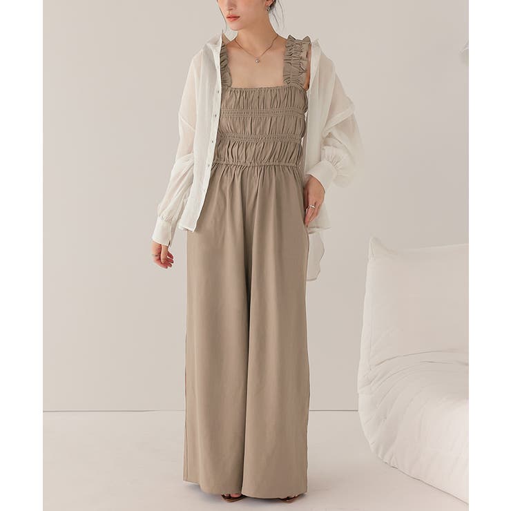 楽ちんきれいショルダーフリルシャーリングオールインワン | titivate | 詳細画像7 