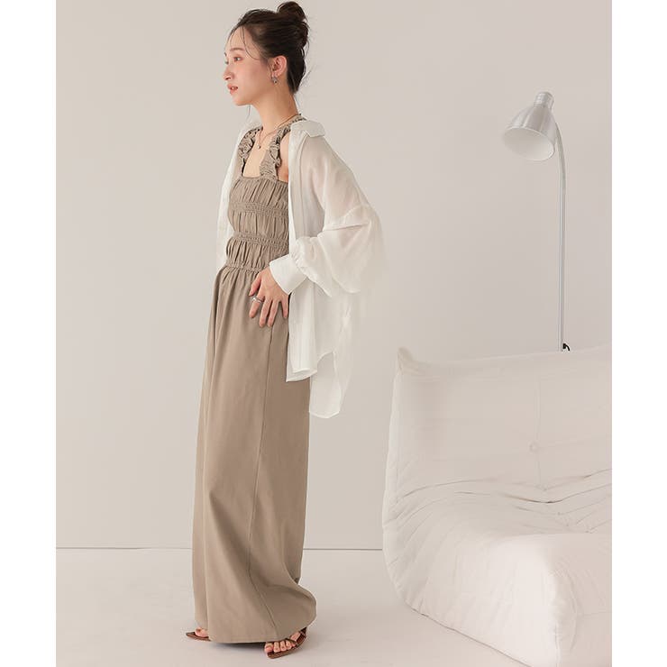 楽ちんきれいショルダーフリルシャーリングオールインワン | titivate | 詳細画像8 