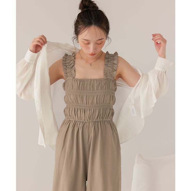 楽ちんきれいショルダーフリルシャーリングオールインワン | titivate | 詳細画像9 