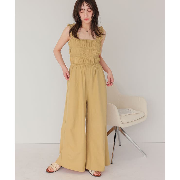 楽ちんきれいショルダーフリルシャーリングオールインワン | titivate | 詳細画像12 