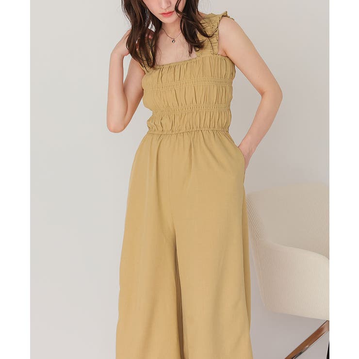 楽ちんきれいショルダーフリルシャーリングオールインワン | titivate | 詳細画像13 