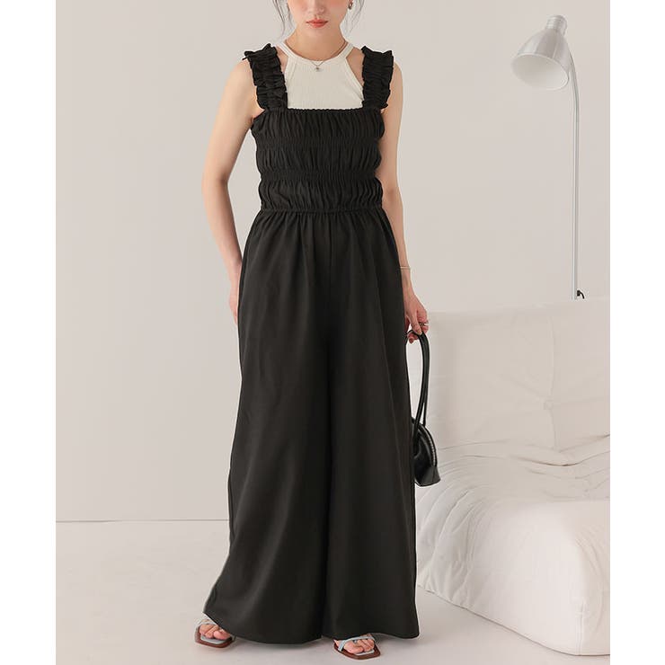 楽ちんきれいショルダーフリルシャーリングオールインワン | titivate | 詳細画像15 