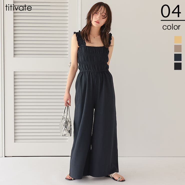 楽ちんきれいショルダーフリルシャーリングオールインワン | titivate | 詳細画像1 