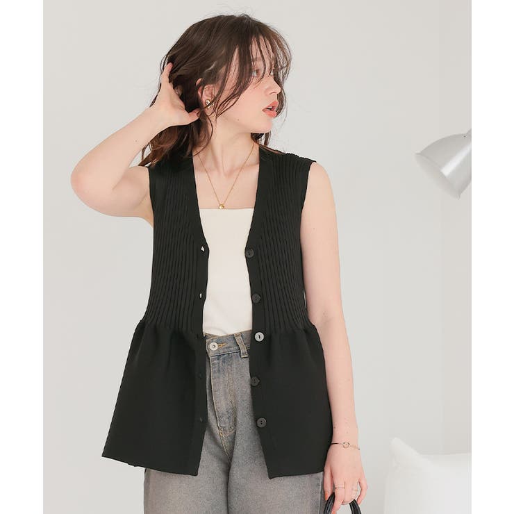 前後2wayノースリーブペプラムニットトップス | titivate | 詳細画像17 