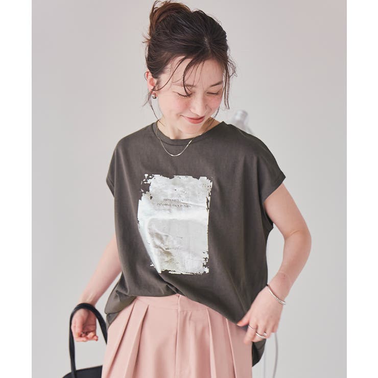 tシャツ ヴィンテージ風プリント入りフレンチスリーブTシャツ レディース Soffitto｜ヴィンテージ風プリント入りフレンチスリーブTシャツ