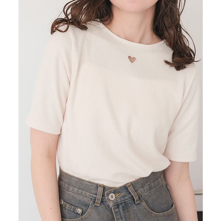 ハートカット刺繍前後2wayハーフスリーブTシャツ[品番