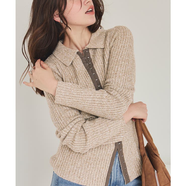 ホック付きポロ襟ミックスニット | titivate | 詳細画像34 