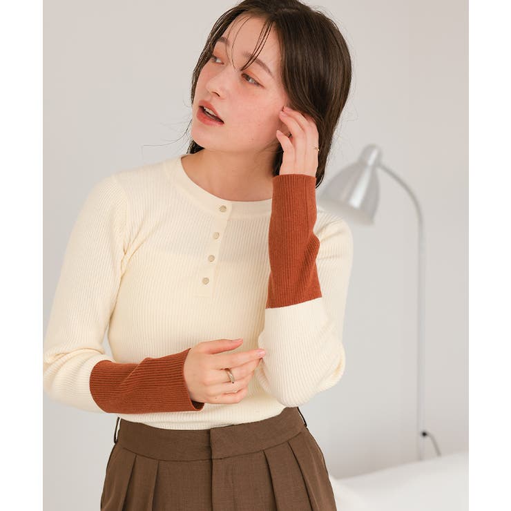 袖配色ヘンリーネックニット | titivate | 詳細画像4 