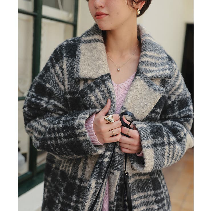 titivate チェック柄テーラードミドルコート チェック柄テーラード