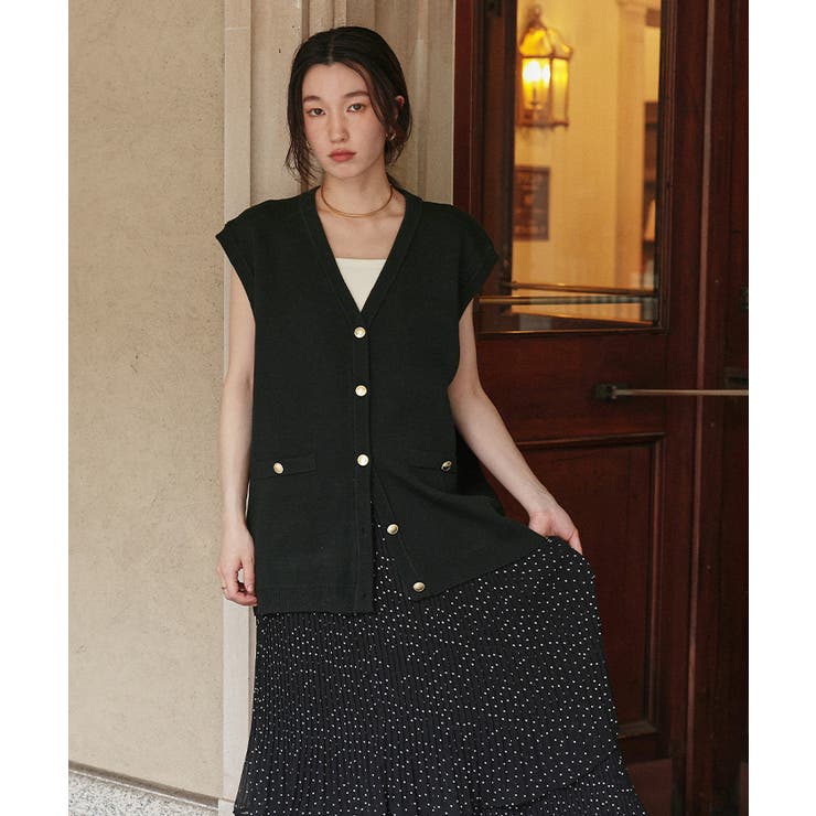 ゴールド釦オーバーニットベスト | titivate | 詳細画像4 