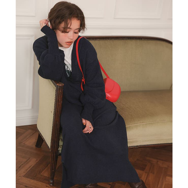 ウェーブネックニットワンピース[品番：TV000018136]｜titivate