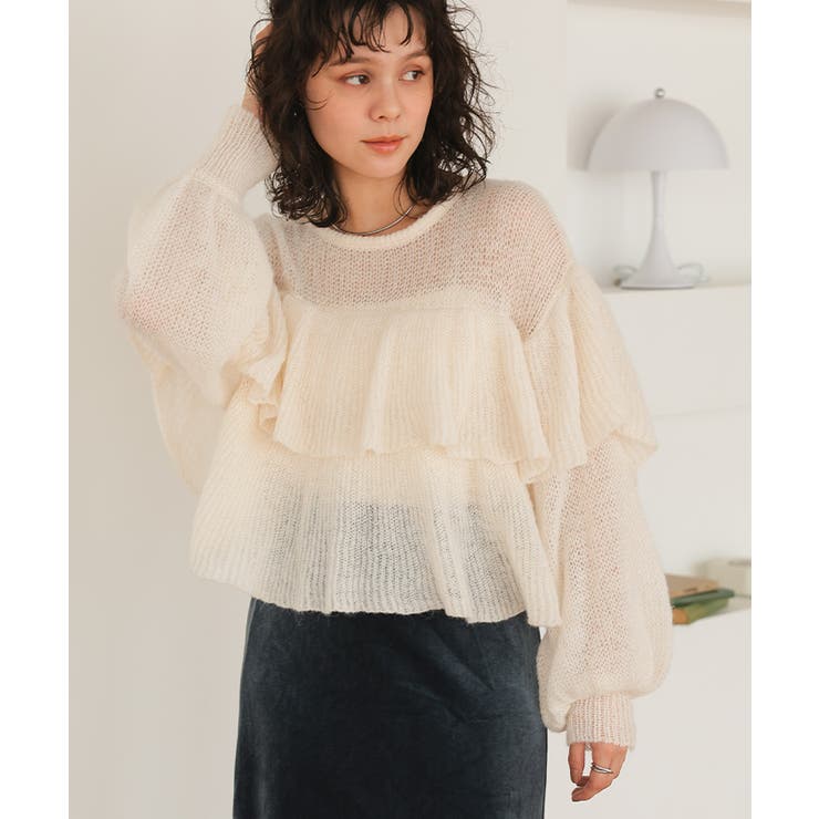 ティアードフリルモヘアライクローゲージニットトップス | titivate | 詳細画像24 