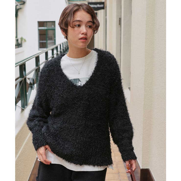 ポコポコシャギーオーバーサイズVネックニット | titivate | 詳細画像10 