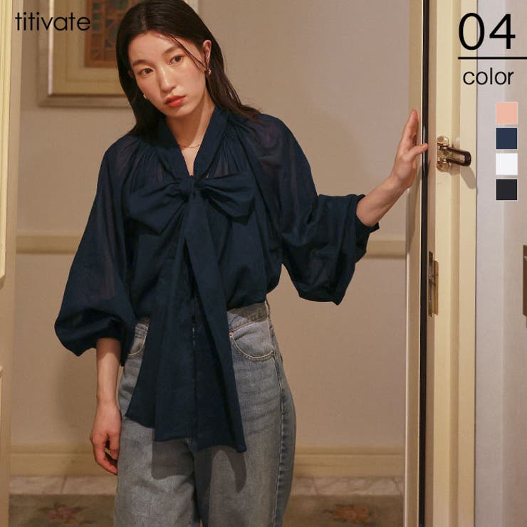 エアリーコットンボイルボウタイブラウス | titivate | 詳細画像1 
