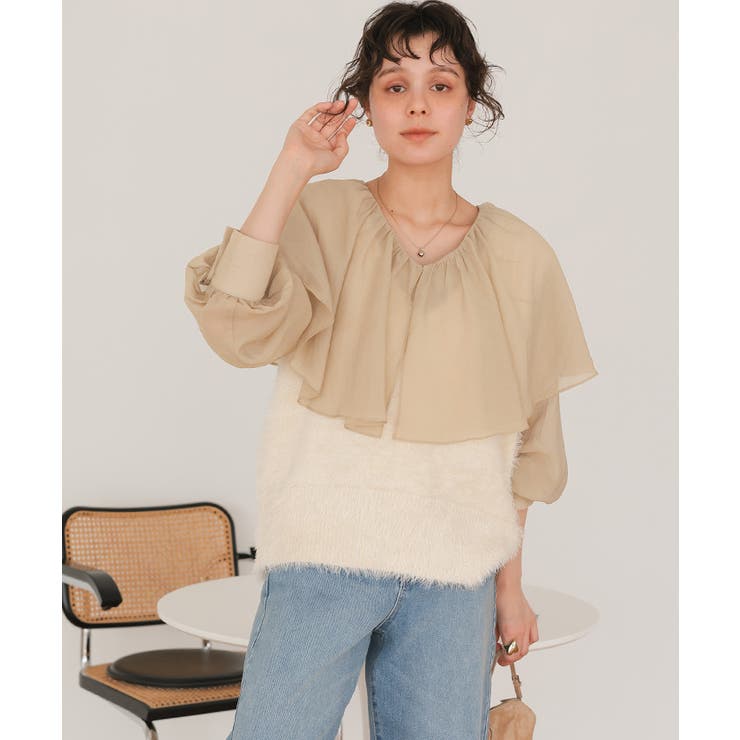 Vネックオーバーサイズシャギーニットベスト | titivate | 詳細画像25 