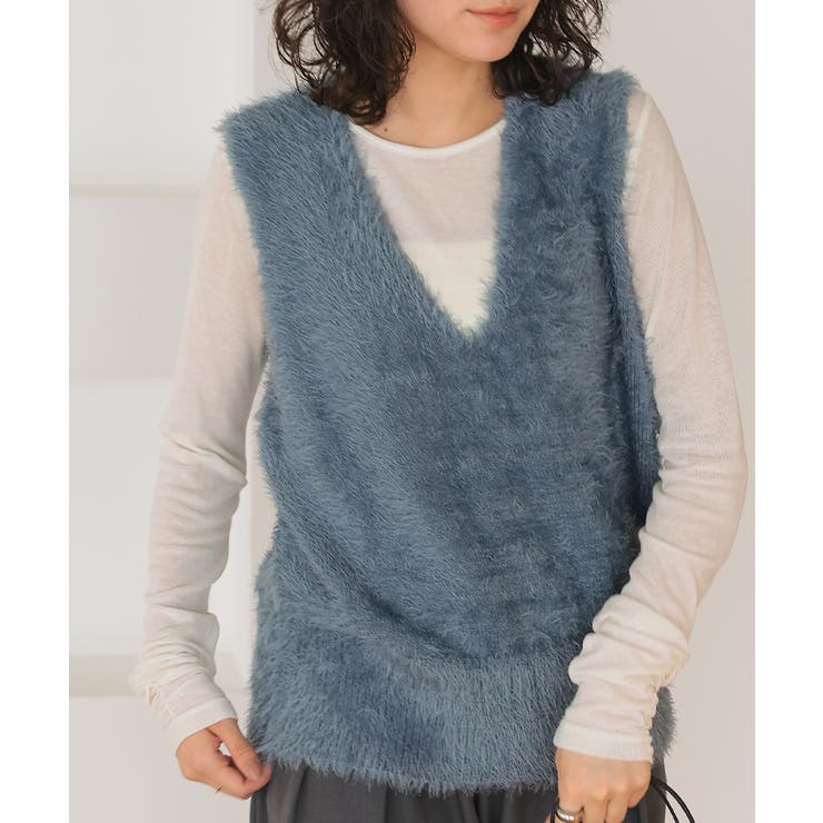 Vネックオーバーサイズシャギーニットベスト | titivate | 詳細画像28 