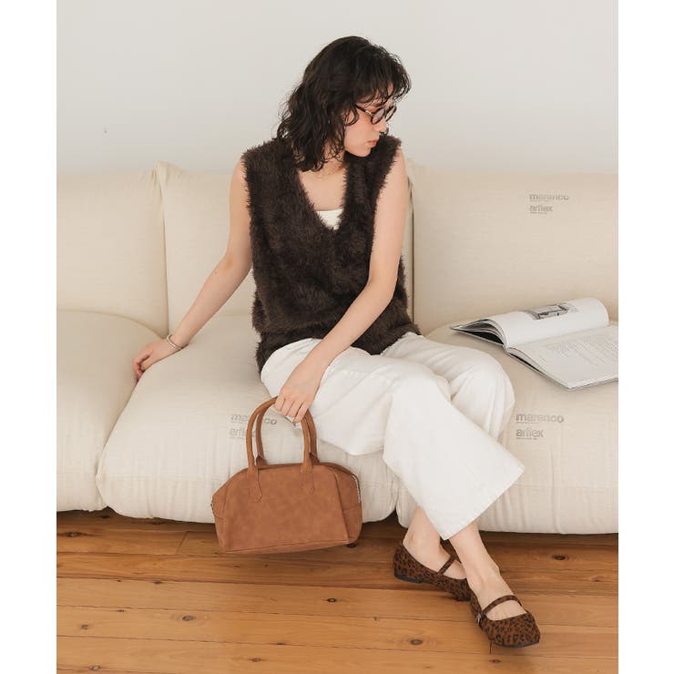 Vネックオーバーサイズシャギーニットベスト | titivate | 詳細画像30 