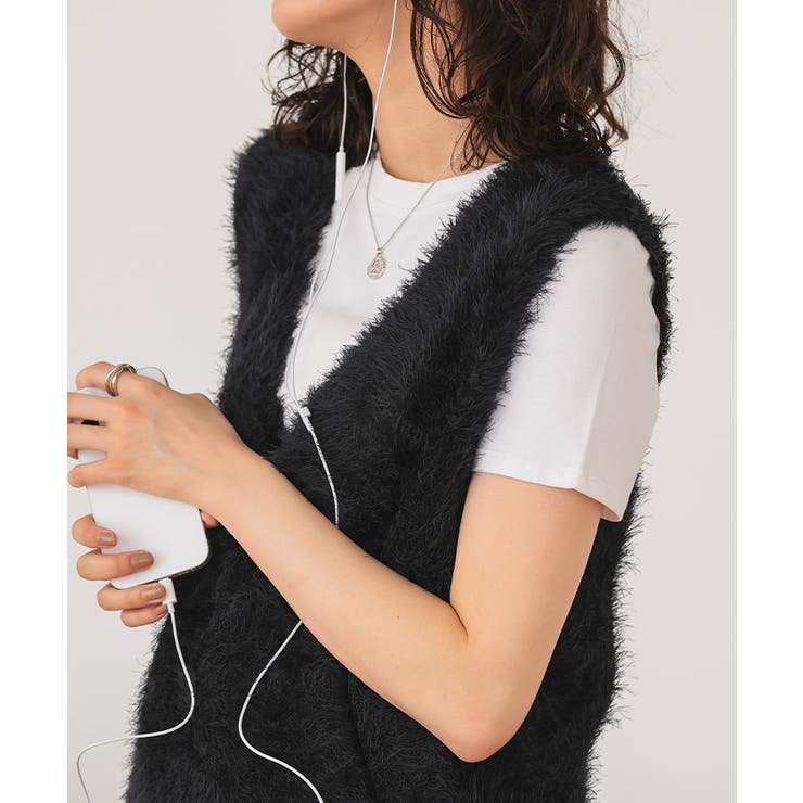 Vネックオーバーサイズシャギーニットベスト | titivate | 詳細画像34 