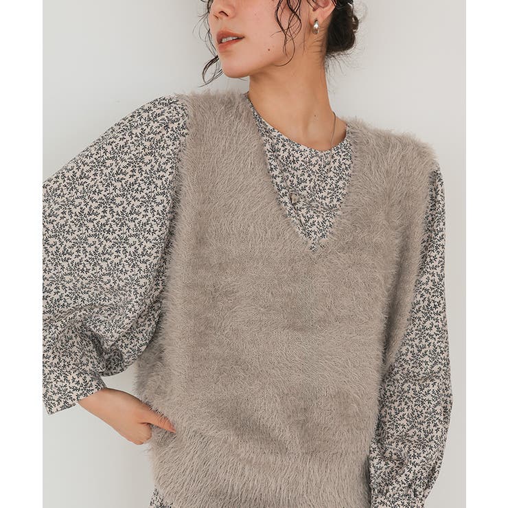 Vネックオーバーサイズシャギーニットベスト | titivate | 詳細画像6 