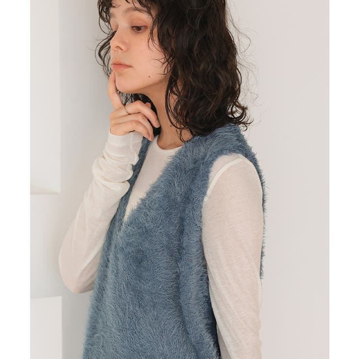 Vネックオーバーサイズシャギーニットベスト | titivate | 詳細画像12 