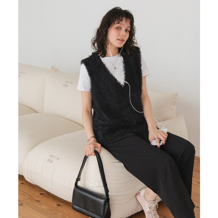 Vネックオーバーサイズシャギーニットベスト | titivate | 詳細画像18 