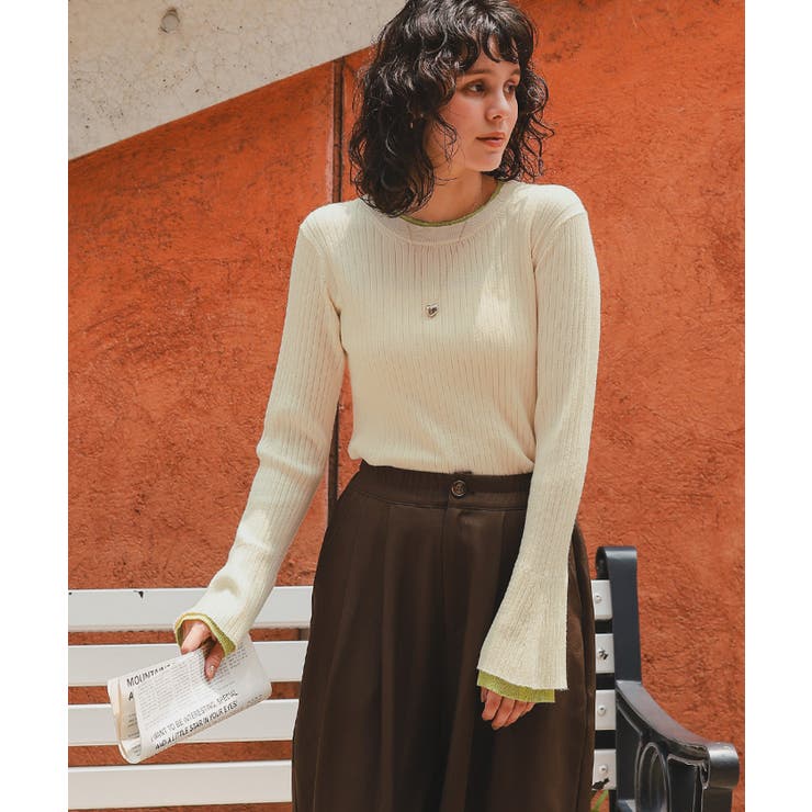 配色シアードッキングフレアスリーブリブニット | titivate | 詳細画像3 